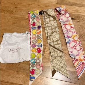 Coach Colorful and Beige Scarf Trio perfect bag accent set of 3 with bag include